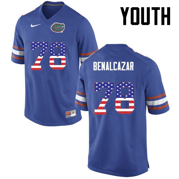 Florida Gators Youth #78 Ricardo Benalcazar College Football USA Flag Fashion Blue